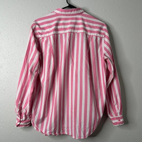 LOFT Striped Button Up Shirt Women’s Medium Pink Relaxed Fit Pockets - Picture 8 of 10